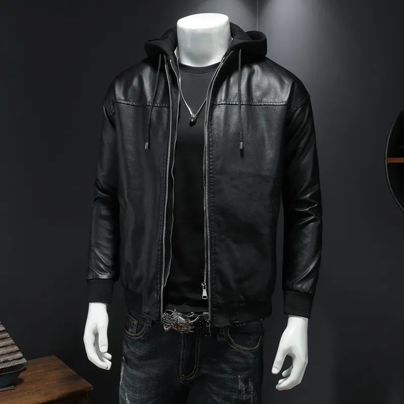 jaket kulit hoodie / jaket kulit resleting 2 / jaket semi kulit pria keren