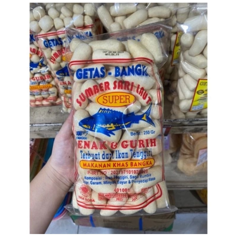 

Getas sumber sari laut 250gram bentuk panjang asli bangka kerupuk bangka bangka juara snack