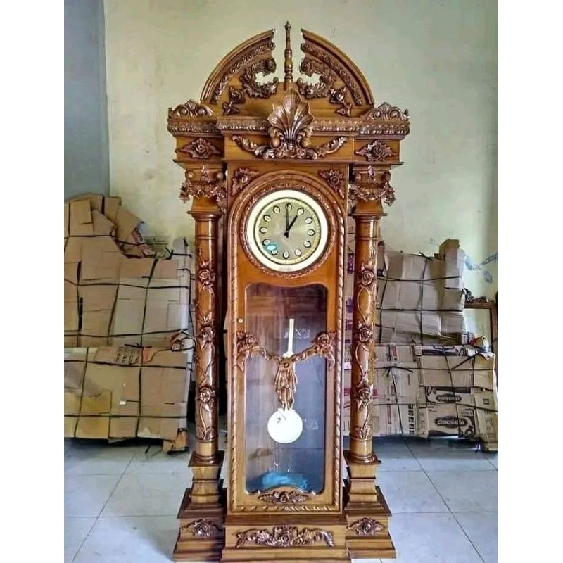 almari jam brawijaya ukir hias bandul klasik mewah kayu jati funiture mebel jepara