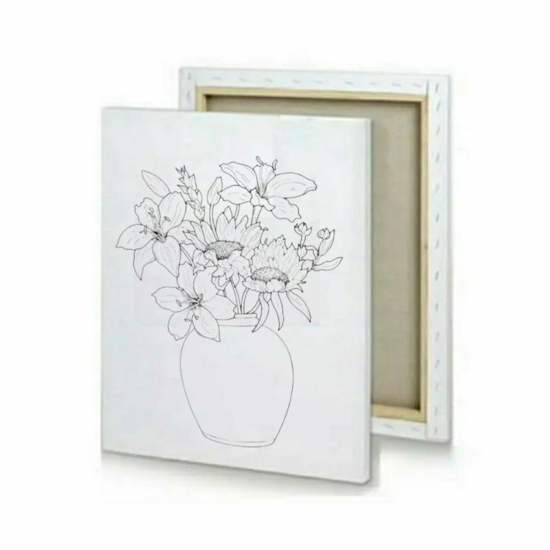 Kanvas Lukis Ukuran 20x30 Putih Berkualitas dengan Sketsa gambar Seri  Gambar Bunga Siap Pakai