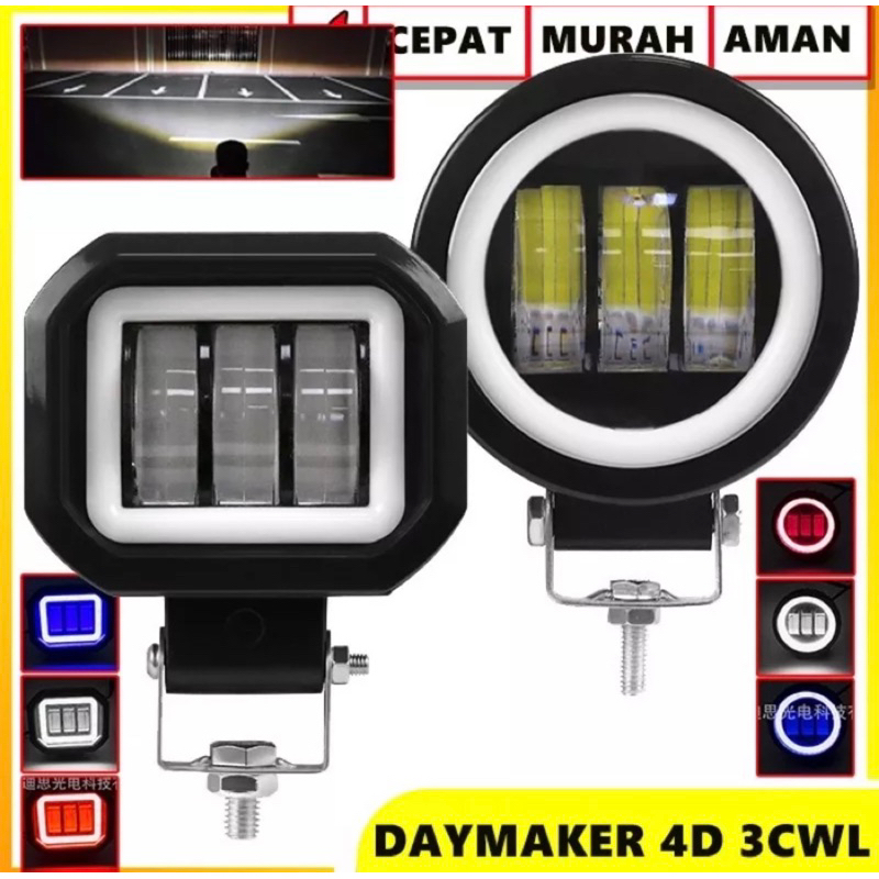 Lampu tembak daymaker mini 3LENSA LED DAYMAKER LED LENSA PEMAKAIN MOTOR MOBIL UNIVERSAL ANGEL EYE