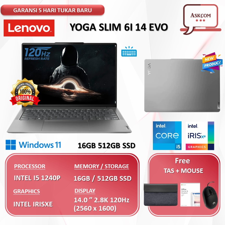 Laptop Lenovo Yoga Slim 6I 14 Evo I5 1240P 16GB 512GB SSD IRISXE W11 OHS2021 14.0 2.8K 120HZ 100SRGB BLIT