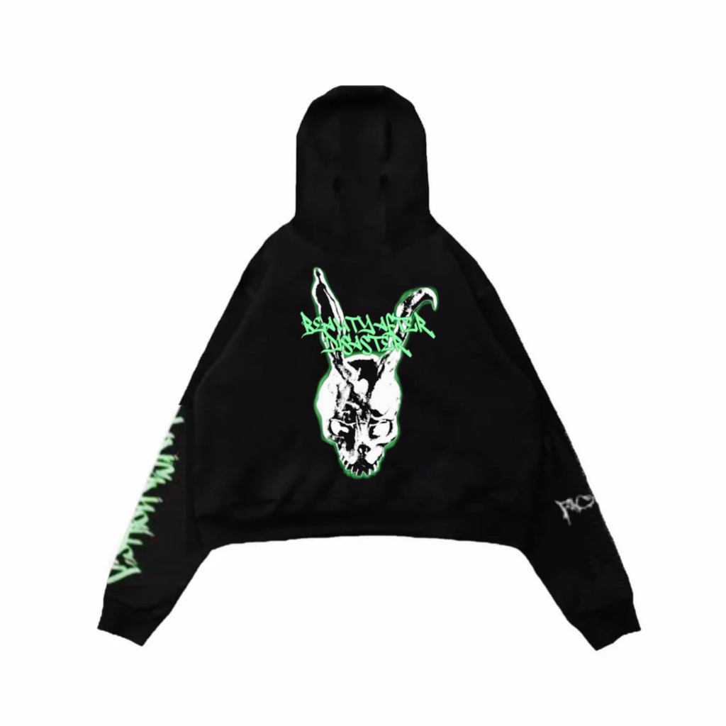 Hoodie Crop Punishment Pria Wanita Original Premium Motif Rabit Green Hoodie Oversize