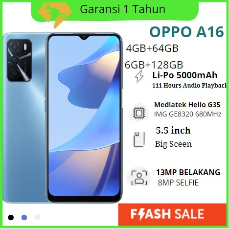 OPPO A16 RAM 6/128GB FULLSET NEW GARANSI 12 BULAN
