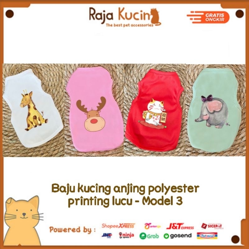 Baju kucing anjing polyester printing lucu - Model 3