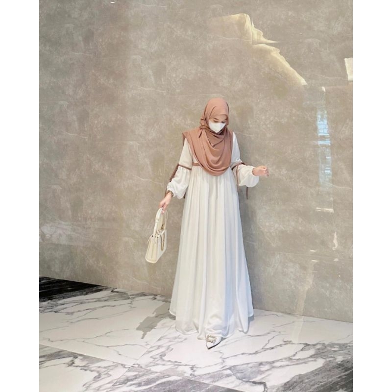 GHIANA  Alesha White n Black Dress / dress putih / gamis putih / dress putih lebaran / white dress