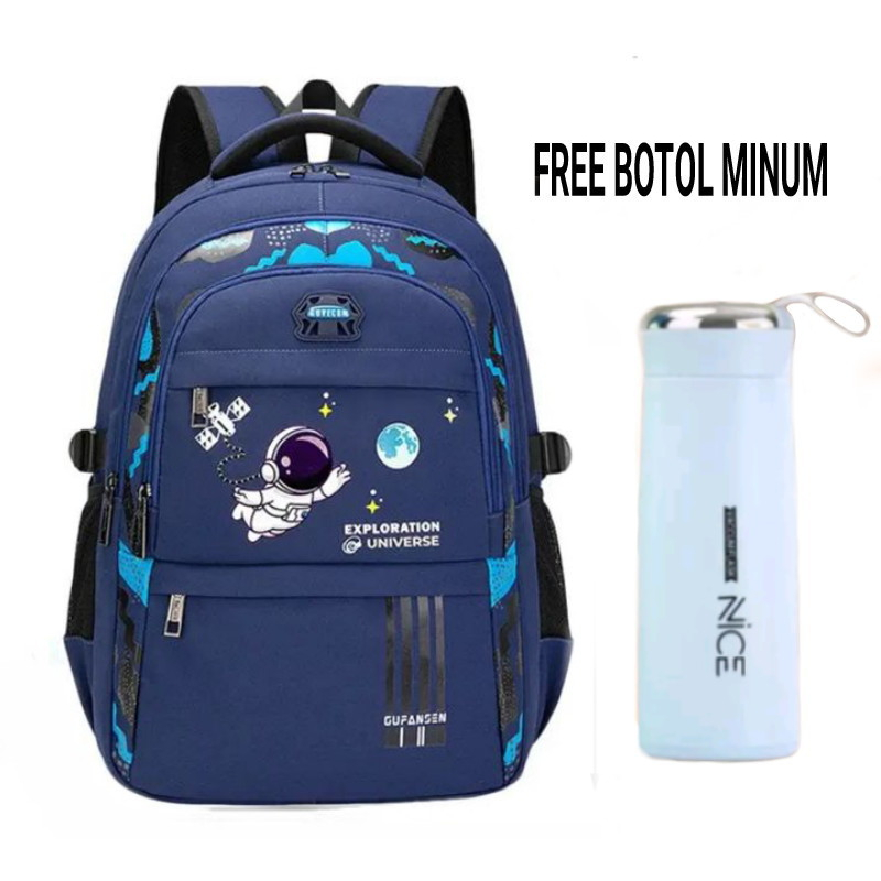 GGS Backpack sekolah model terbaru 2023 / Tas karakter astronot / Tas ransel anak sekolah sd smp sma / Tas laptop anak / Tas anak cowok / Tas ransel anak bahan tebal canvas / Tas anak laki laki perempuan / Tas punggung sekolah /  free botol kaca