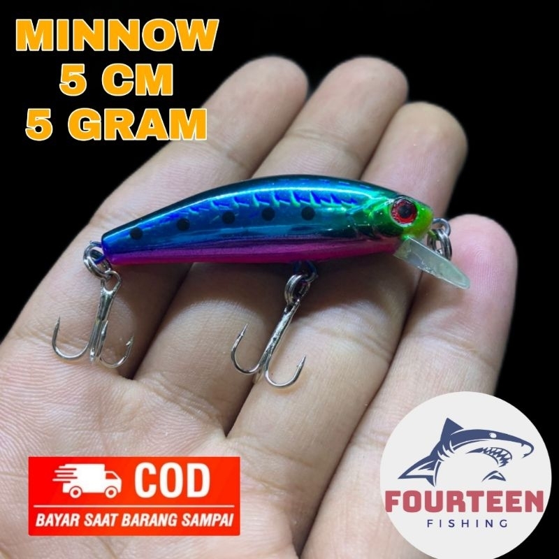 Lure minnow warna biru 5cm 5g cocok untuk casting hampala