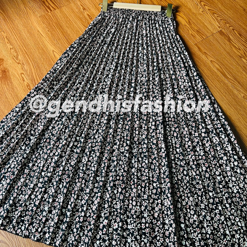 Avica Skirt- Rok Plisket Motif Korean Flowers Panjang Terbaru