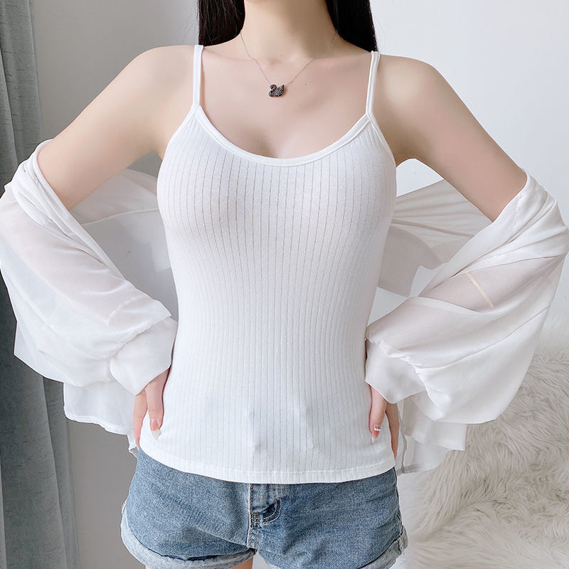 Tank Top Bra Polos Model V-Neck With Cup Busa Tanpa Kawat Gaya Wanita Korea / Camisole Tanktop Fashion Chest Pad Import  Tanktop 04# , Singlet Wanita , Pakaian Dalam Wanita, Singlet Premium