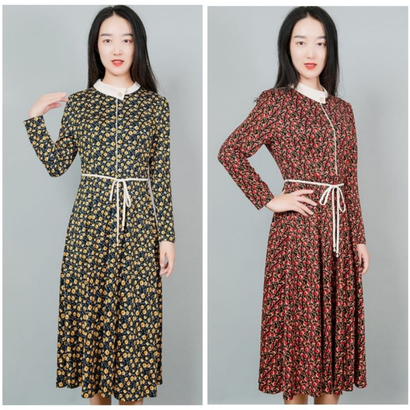 Dress Tunik Premium Import Bunga Merah Kuning Georgea (FCTI1037)