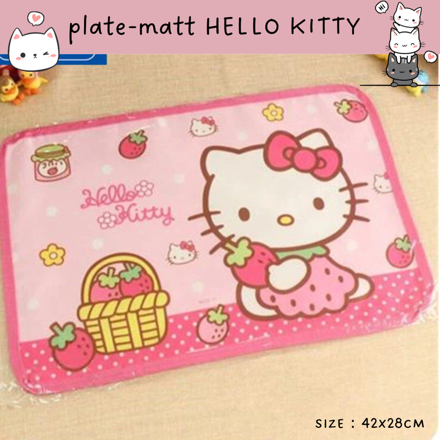 PLACE MATT - PLATE MATT  TATAKAN PIRING / ALAS RAK KULKAS HELLO KITTY KAIN REUSEABLE BISA DICUCI