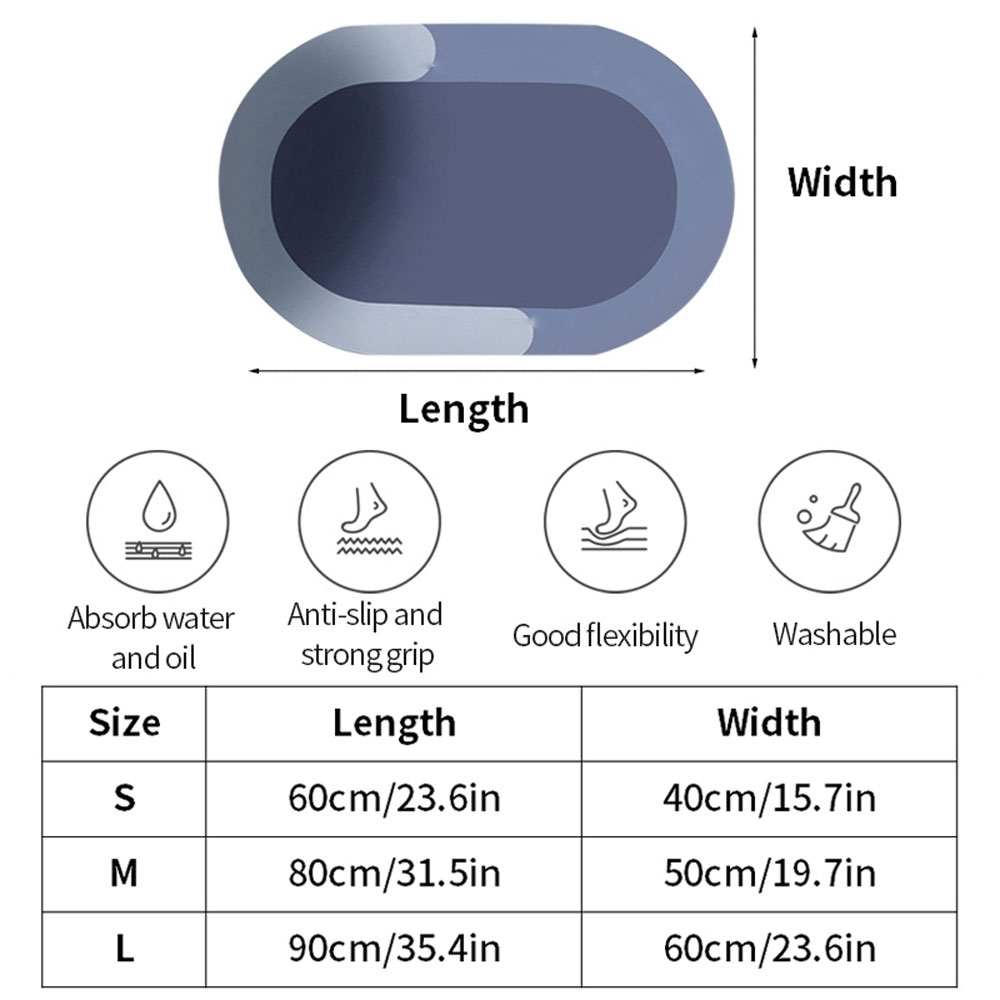 Keset Kamar Mandi Anti Slip Absorbent Oval 60x40cm - D46 - Blue