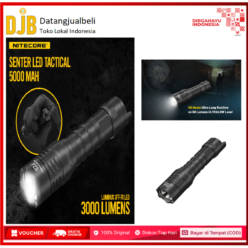 Senter LED Tactical Flashlight Luminus SFT-70 IP68 3000lm - P23i