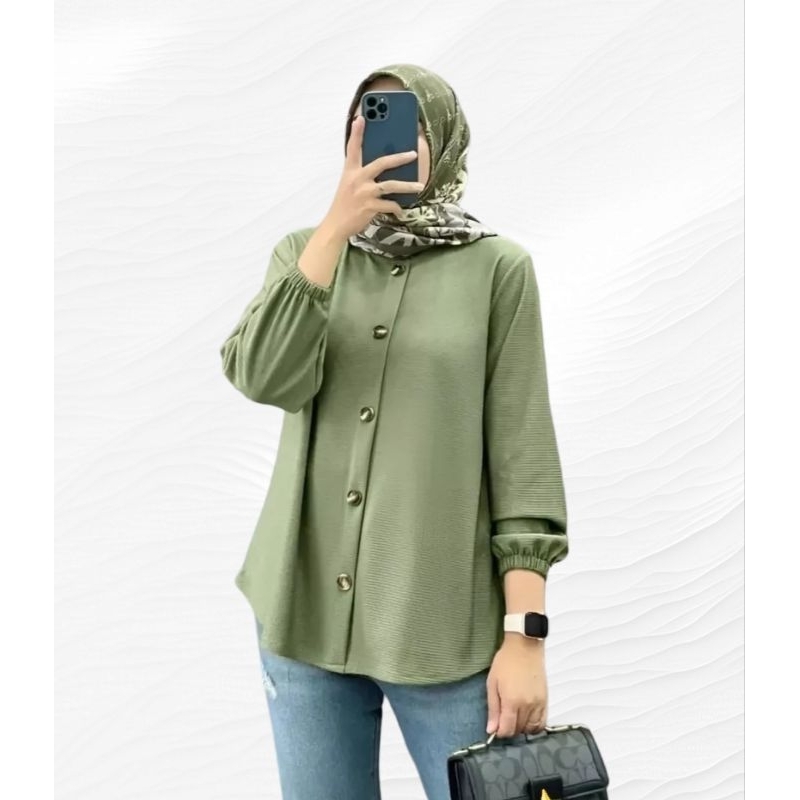 Kemeja Wanita Kemeja Jumbo Ld120&amp;Ld105 Atasan Wanita Bahan Cringkle Airflow Atasan Hijab Atasan Muslimah Kemeja Blouse Full Kancing Aktif Busui Friendly Atasan Blus Cod