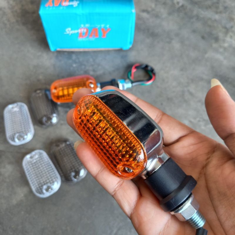 Lampu Sein Classic HD Sirip LED DRL Triple Kaca Reteng CB RX King Mini Full Besi Import