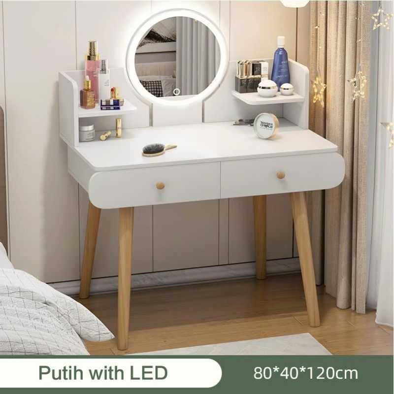Meja Rias Minimalis / Meja Rias Kecil / Meja Rias Kaca Lampu LED / Meja Minimalis/ Meja Belajar Anak
