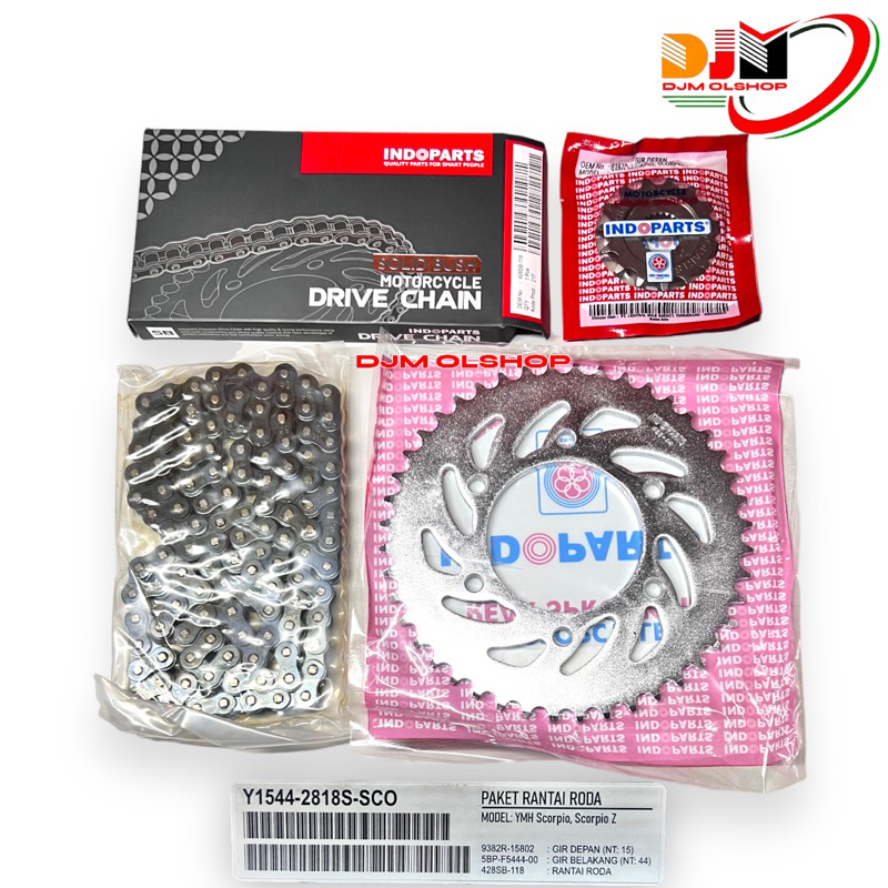 Gear Set Gir Paket Scorpio Merek Indoparts Original 428SB 118L 44T 15T