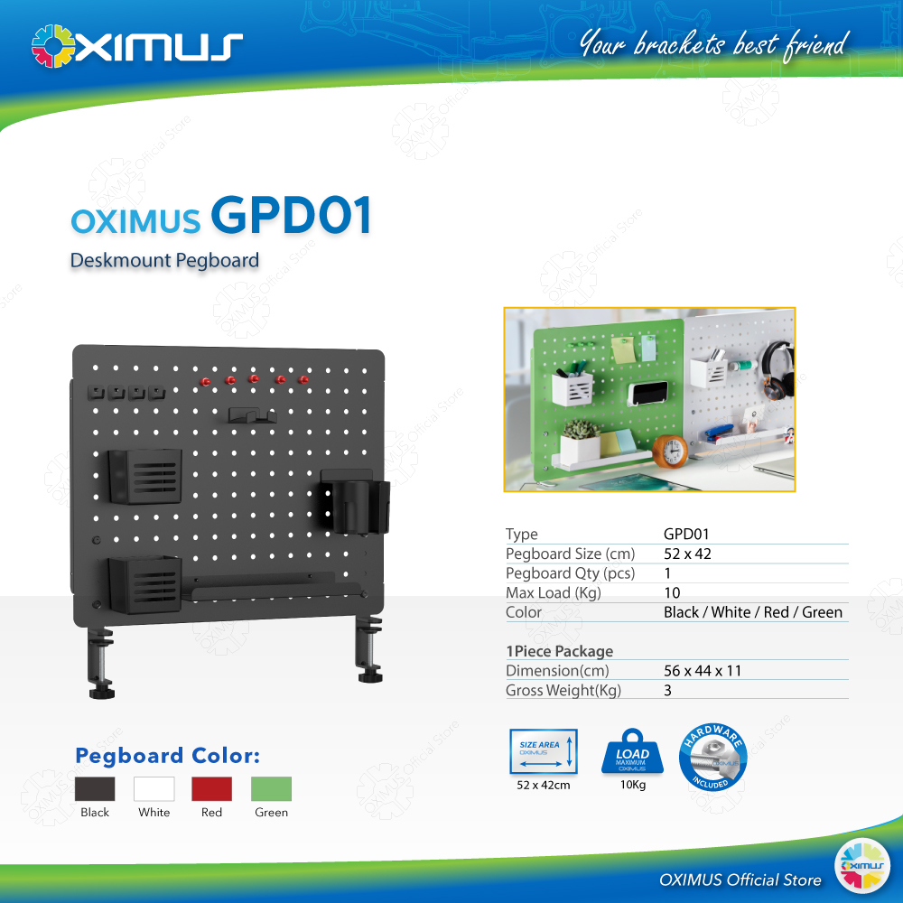 Rak Papan Meja Modular Deskmount Pegboard DIY OXIMUS GPD01 GPD02