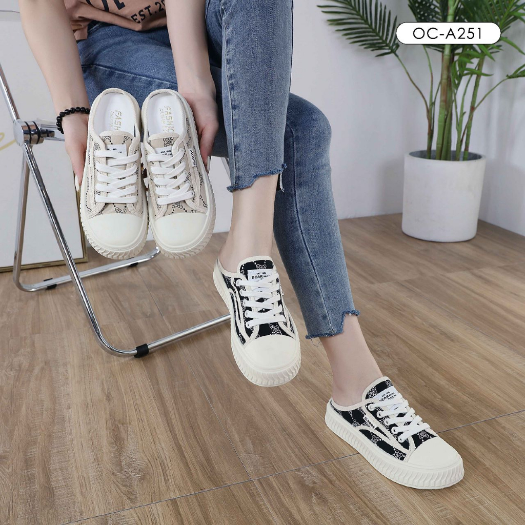 [RESTOCK] OC-A251 Sepatu Sneakers Casual Backless Mules Wanita (I)
