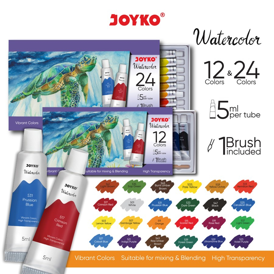 

Cat Air Joyko WC-4 Watercolor Set 12Warna, 24 Warna