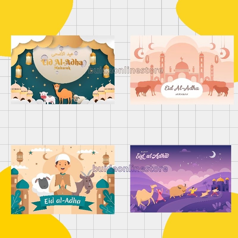 

Stiker Kartu Ucapan Label Selamat Hari Raya Idul Adha happy eid al adha segel kemasan dekorasi hampers hiasan parcel hantaran bingkisan daging kurban kambing domba sapi unta bisa custom nama tulisan sticker toples mika plastik bungkus paperbag kantong