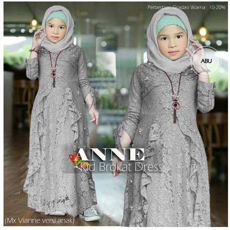 Anne Gamis Anak Usia 5-7 Tahun Warna Putih Abu Silver Brukat Corneli Glitter Blink-blink Furing Lapi