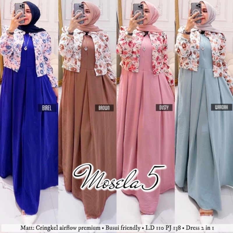 MOSELA 5 DRESS 2IN1 SETELAN DRESS GAMIS WANITA CARDI BLAZER BUSUI PREMIUM
