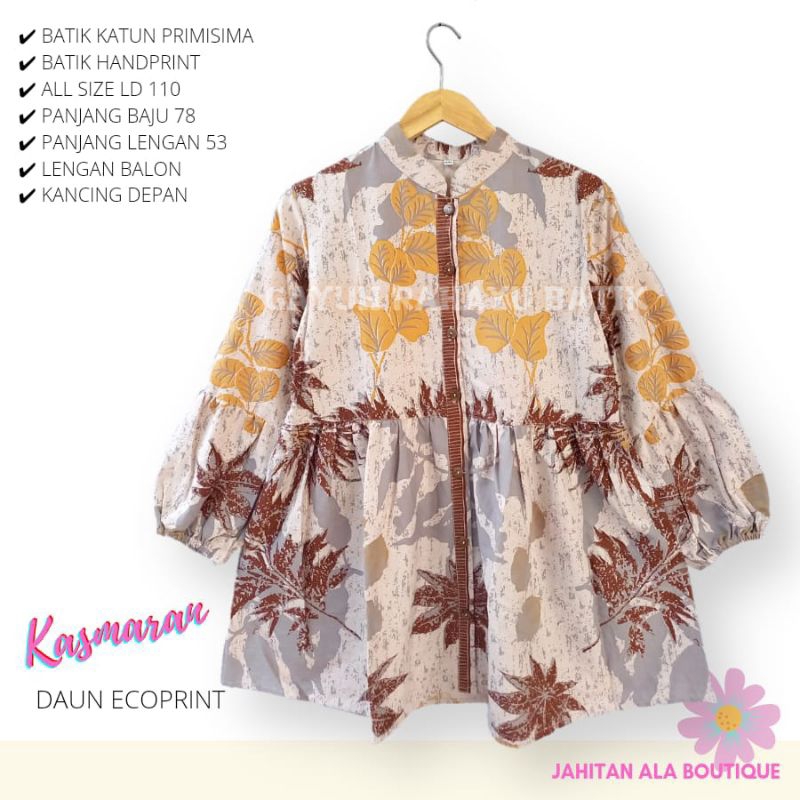 Blus kasmaran ecoprint batik solo atasan kerja blus batik