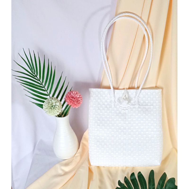 TOTE BAG TAS ANYAMAN JALI PREMIUM - TAS ANYAMAN LOKAL WARNA PUTIH