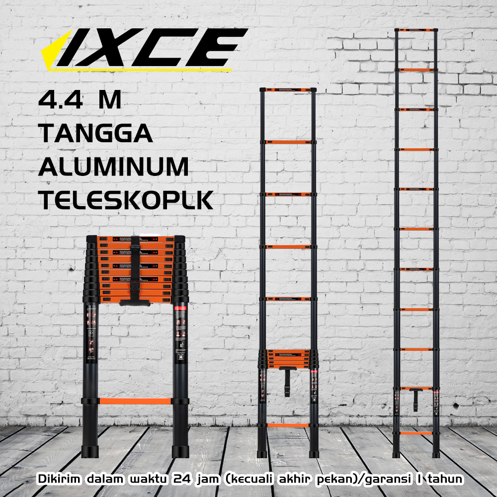 IXCE Oranye Hitam Paduan Aluminium 4.4M Tangga Lipat Teleskopik 4.4m Tangga Teleskopik Harga grosir bisa nego