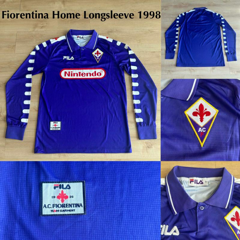 Jersey Bola Retro Fiorentina Nintendo Sponsor Longsleeve 1998