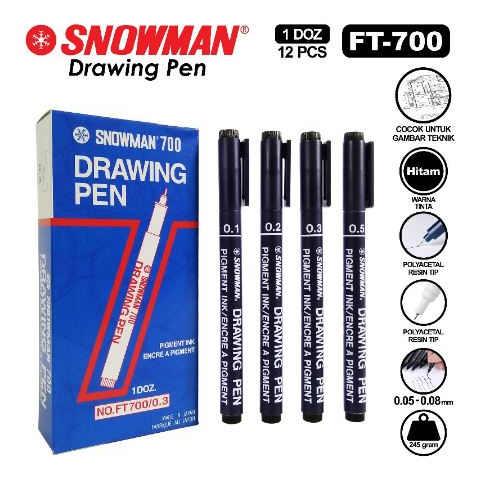 Drawing Pen FT-700 SNOWMAN Warna Hitam Black Alat Tulis Stationery Peralatan Kesenian Seni Sekolah Perlengkapan Manga Kartun Cartoon Anime Jual Pewarna Menggambar Bolpoint Tinta Tipis Coloring Stuff Drawing Art Color Asli School Office Grosir Prakarya