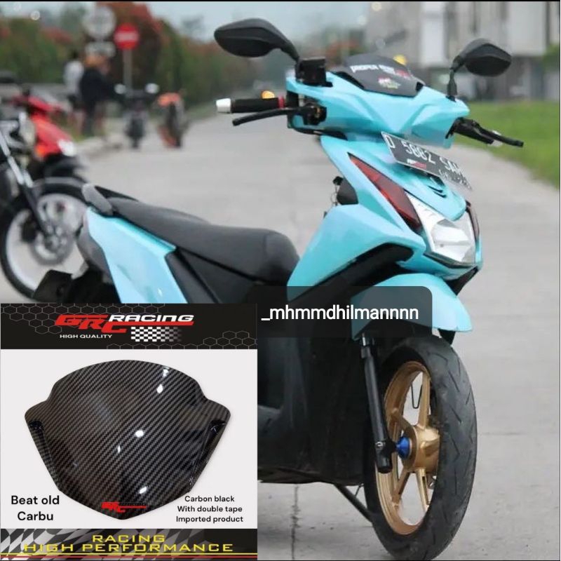 Visor variasi universal bahan akrilik pnp honda beat karbu beat fi lama beat new esp warna carbon free doubel tape lem 3m