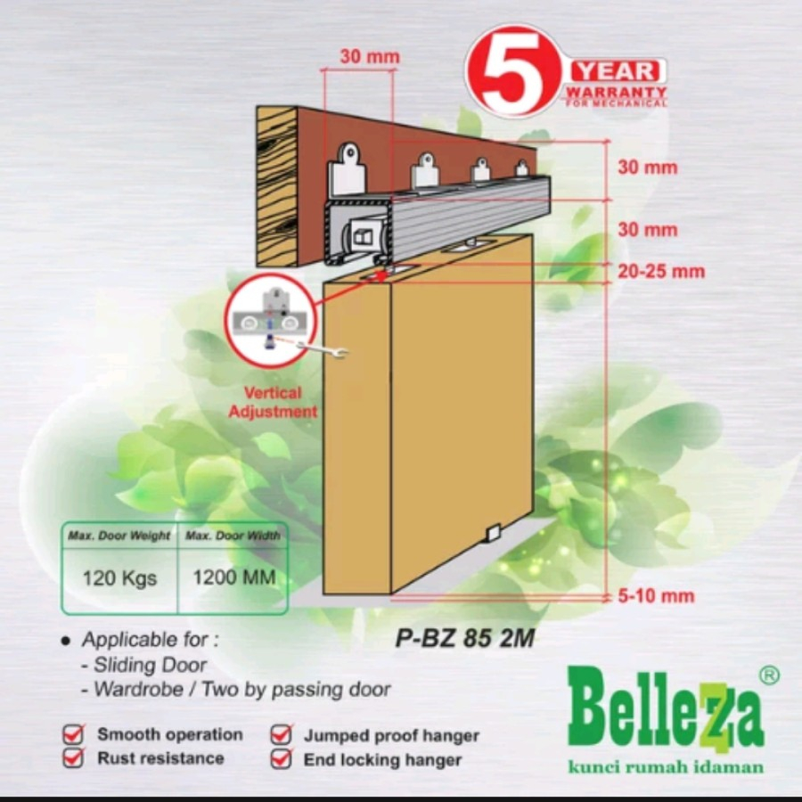 Belleza Rel Sleding System / Rel Pintu Geser P BZ85 2M
