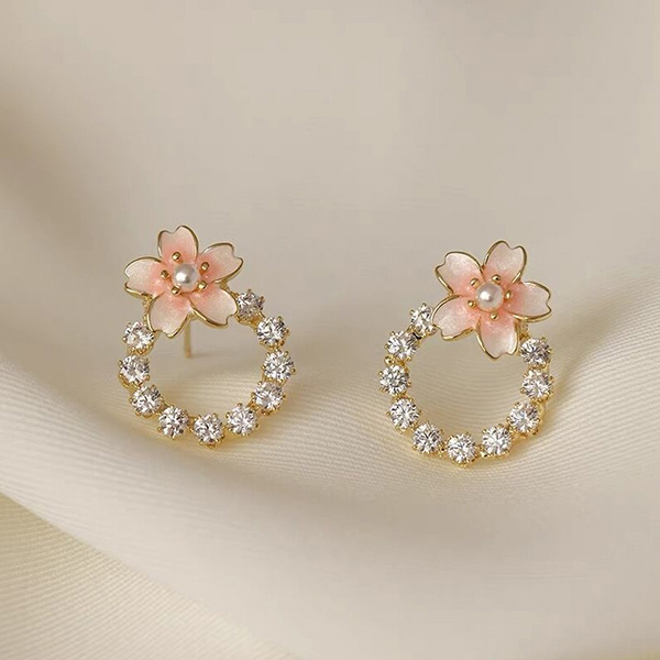 anting s925 bunga sakura pink cherry blossom earrings jan318(4E4)