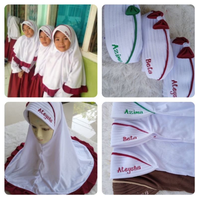 jilbab sekolah SD MI TK PAUD//bando//nama bordir