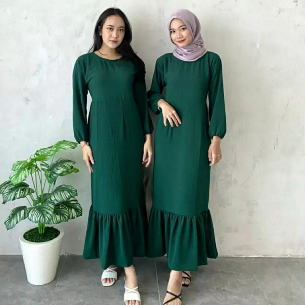 Alma Dress Mermaid Terbaru Crinkle Airflow Gamis Duyung Longdress Kondangan Kekinian