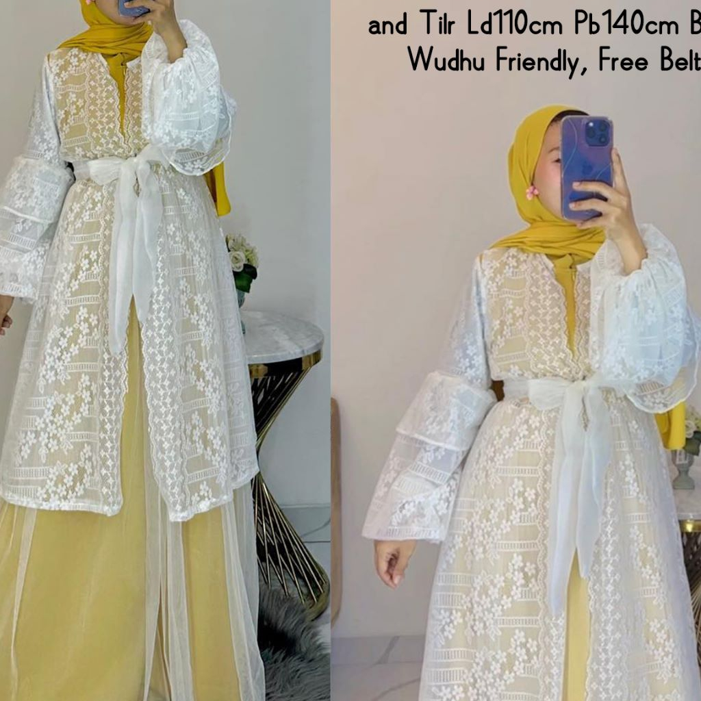 MIRABEL 2IN1 DRESS gamis pesta kondangam crinkle mix tile dan brukat malika