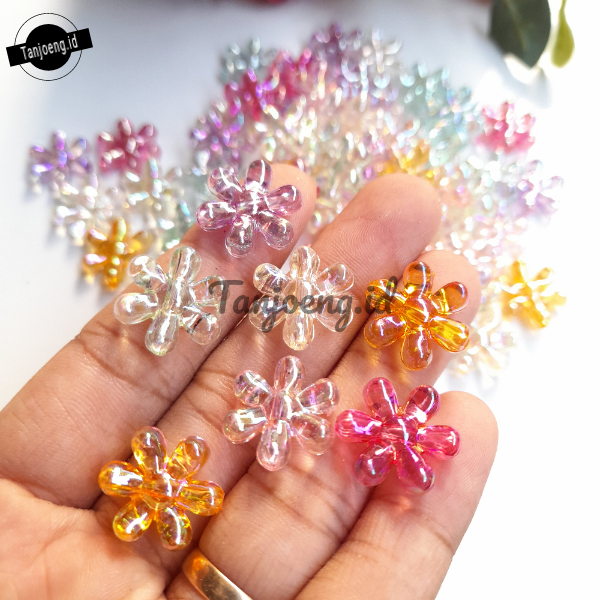 (20 Pcs) Manik Bunga Kilap Ab Manik Bunga Daisy Transparan Bahan Membuat Aksesoris DIY