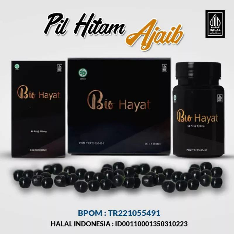 BIO HAYAT PIL Hitam Untuk Membantu Memelihara Daya Tahan dan Melancarkan Peredaran Darah 1Botol 30PIL Herbal Original