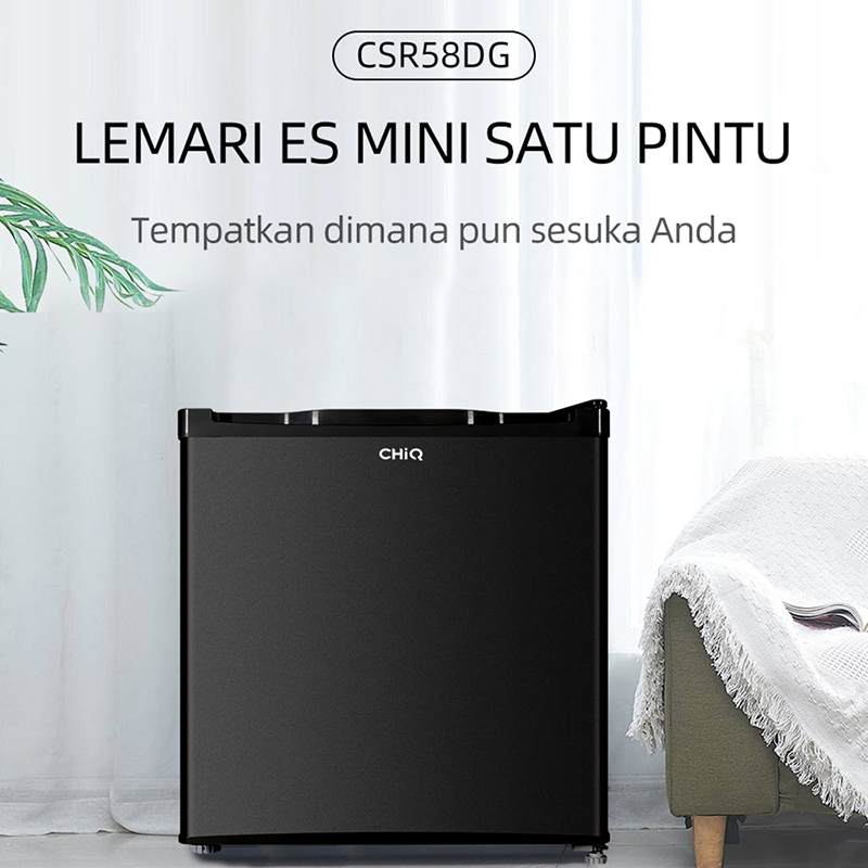 CHiQ Kulkas 1 Pintu Mini Bar 50L CSR58DG  (Semi Auto Defrost) (Adjustable Door Bisa Di Buka Dari Kanan Ke Kiri) (Kulkas Simple Minimalis) (Freezer Yang Terpisah) (Tidak Bising) ( Kulkas Dengan Food Grade ) (Thermostrat Dapat Diatur Dengan Mudah )