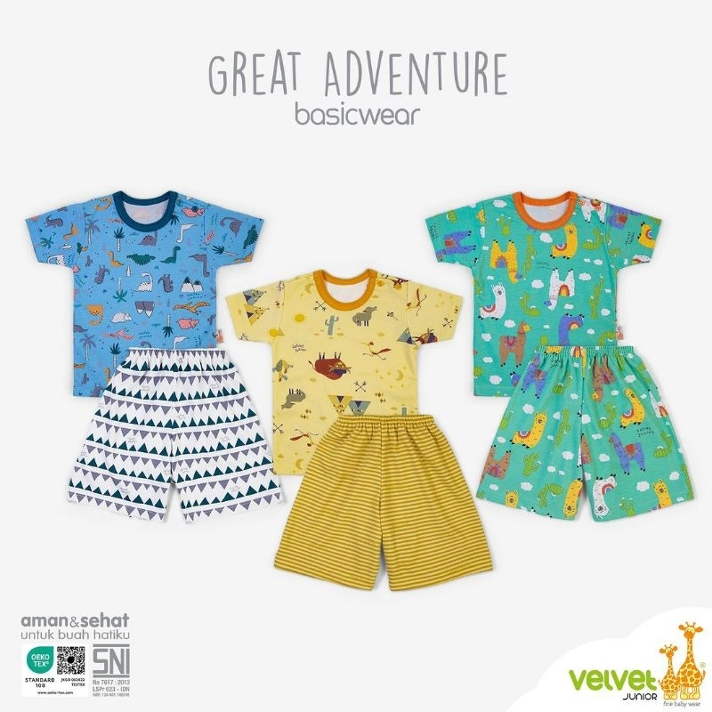 Velvet Junior Setelan Oblong Pendek Celana Pendek Great Adventure Motif Terbaru
