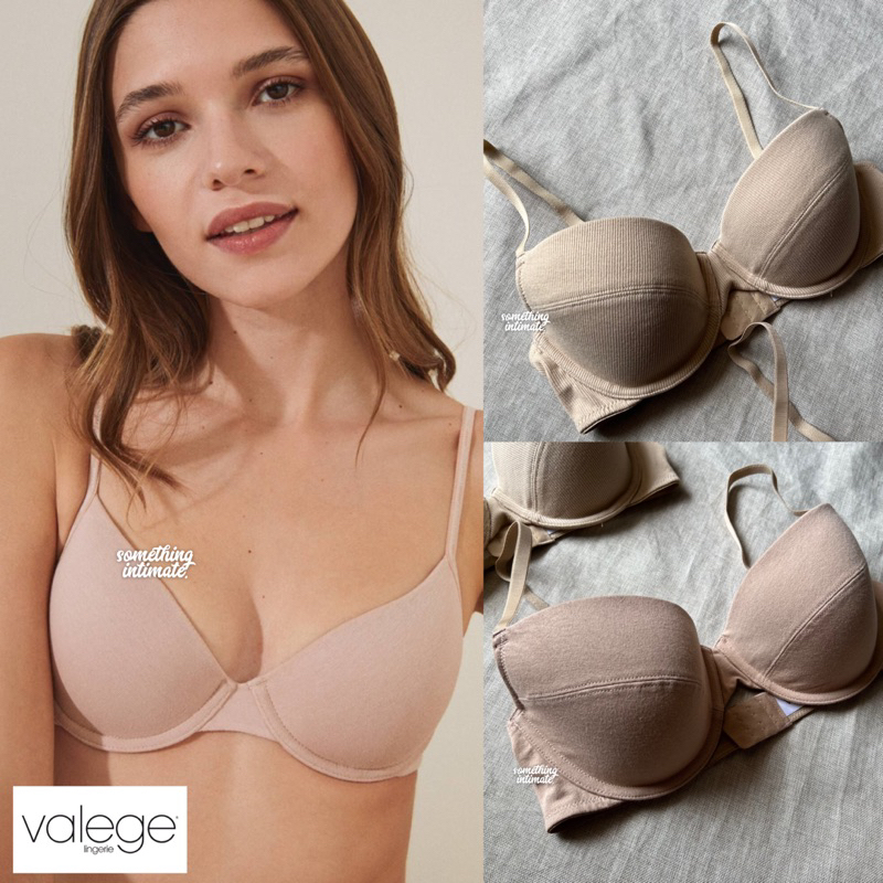 VALEGE Cotton Rich Classic Nude Plunge Tshirt Bra / BH Import Beha Seamless Katun Organic Cotton Dai