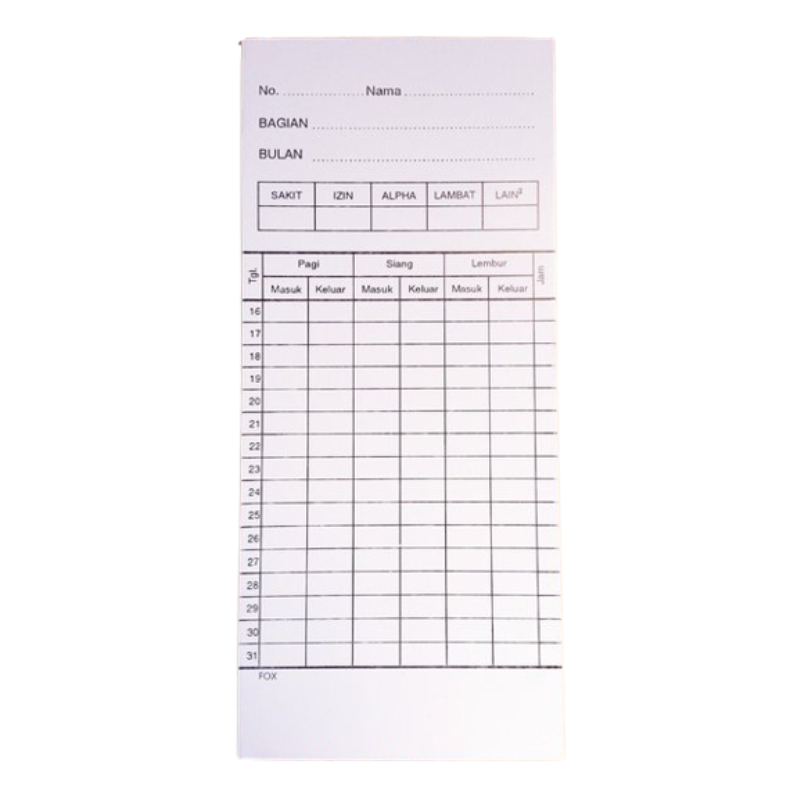 

Kartu Absensi Amano @100lbr