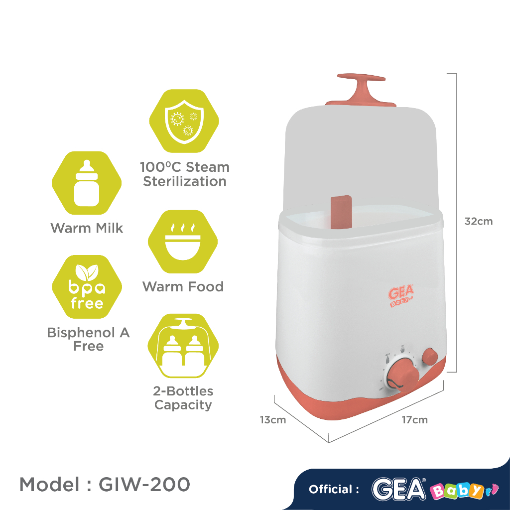 GEA Baby Instant Bottle Warmer &amp; Sterilizer GIW-200 / penghangat botol susu / pemanas susu / pemanas makanan / sterilisasi uap