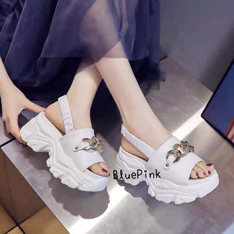 [ BLUEPINKCO ] FREYA Korean Shoes White Putih Pink Black Hitam Green Hijau Tosca Shine Sepatu Wedges