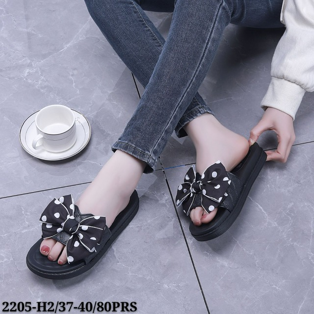 Sandal Flat Wanita Pita Kain Polkadot Rubber Import Winola Collection WNL 2205-S2