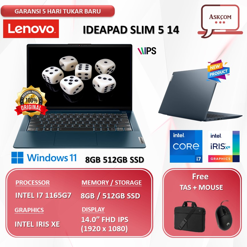 Laptop Lenovo Ideapad Slim 5 14 I7 1165G7 8GB 512GB SSD W11 14.0FHD IPS