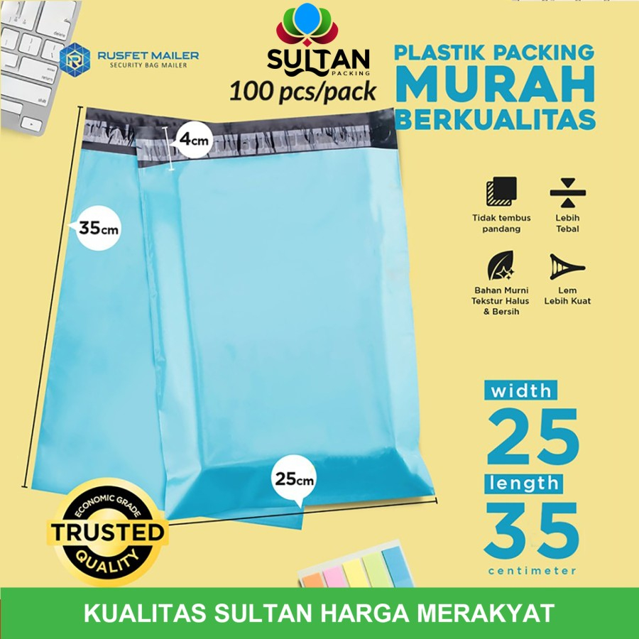 

POLYMAILER EKONOMIS BIRU 25x35 - PLASTIK PACKING ONLINE MURAH PER PACK
